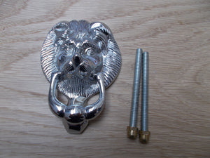 Small Lion Head Door Knocker Polished Chrome.