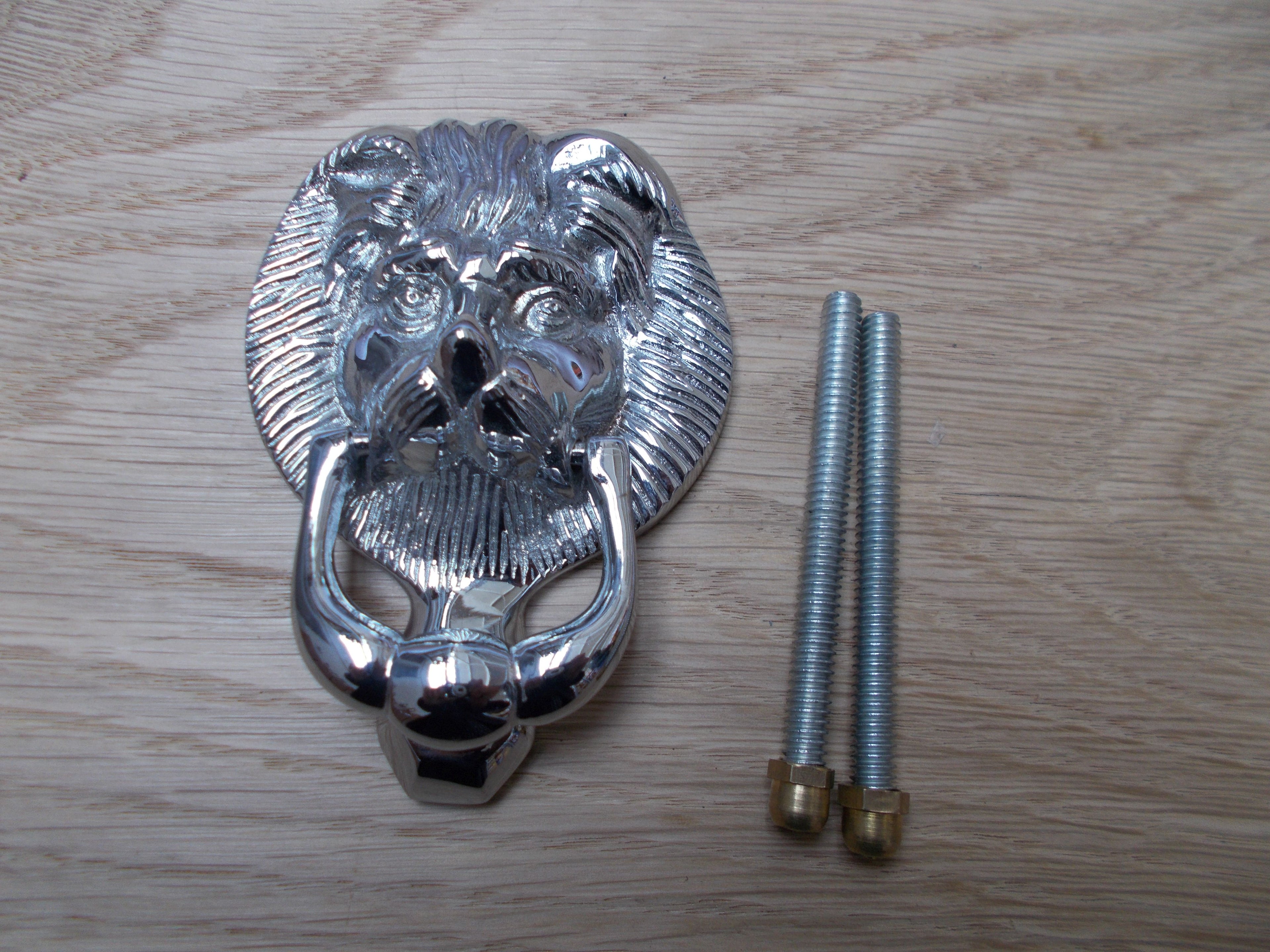 Small Lion Head Door Knocker Polished Chrome.