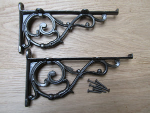Pair Of Large Lipped Shelf Brackets Antique Iron.