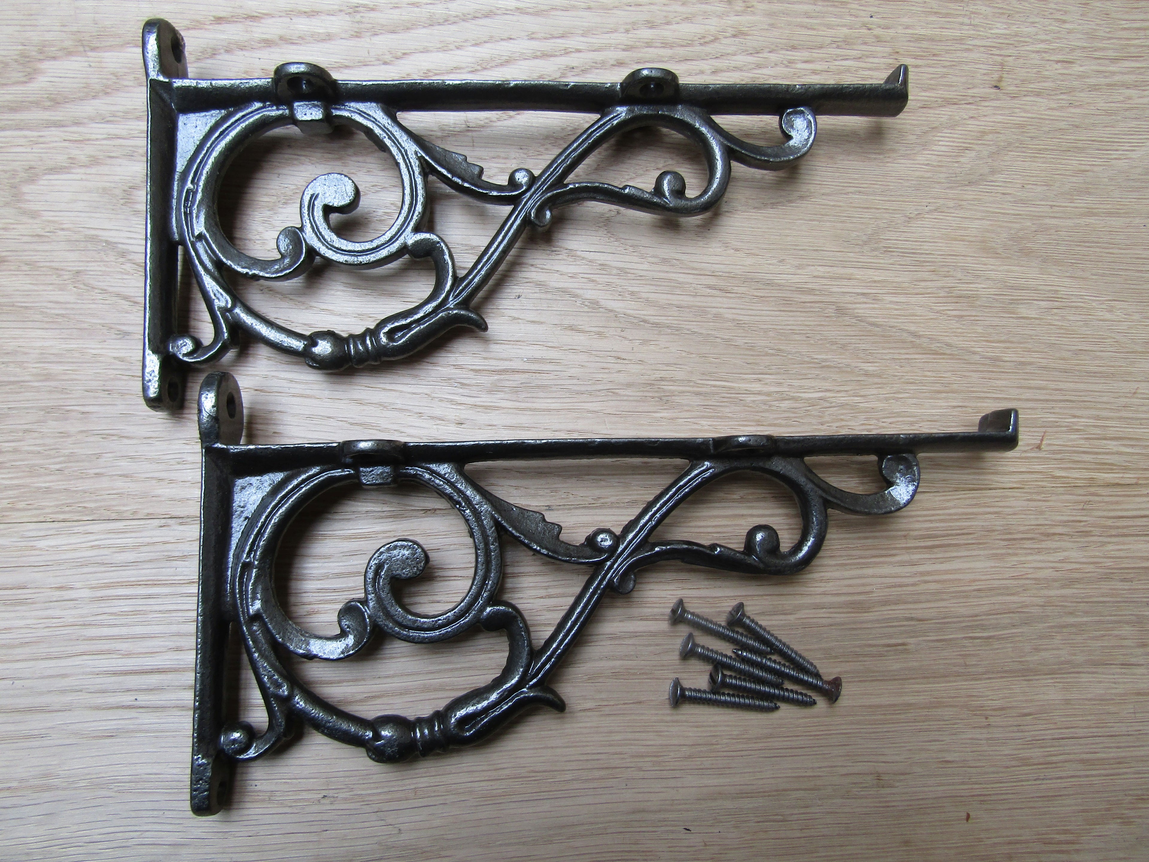 Pair Of Large Lipped Shelf Brackets Antique Iron.