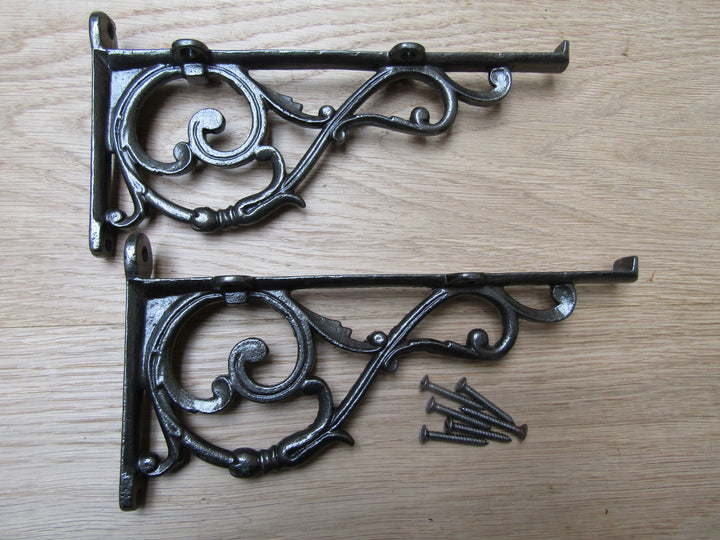 Pair Of Large Lipped Shelf Brackets Antique Iron.