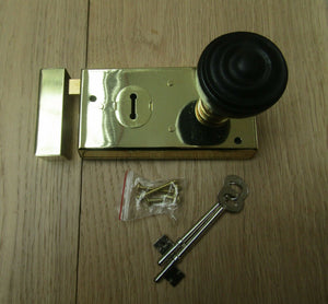5.5inch Rim Lock Brass & Bun Rimmed Ebony + Brass Set.