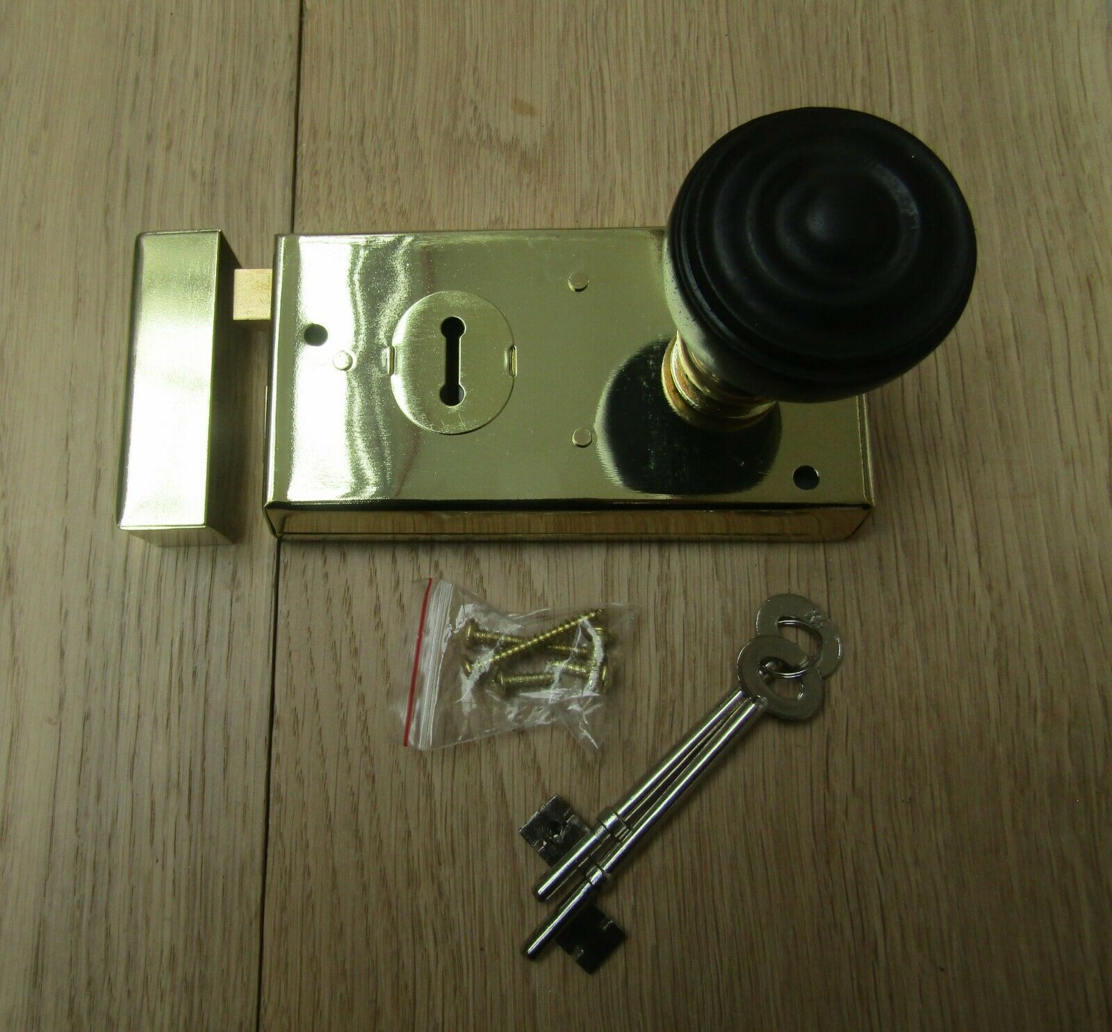 5.5inch Rim Lock Brass & Bun Rimmed Ebony + Brass Set.