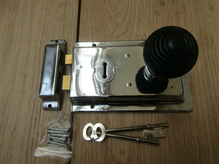 6inch Rim Lock Polished Chrome & Beehive Ebony + Chrome Set.