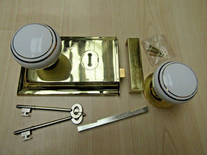 6inch Rim Lock Brass & White Ceramic Brass Rimmed Set.