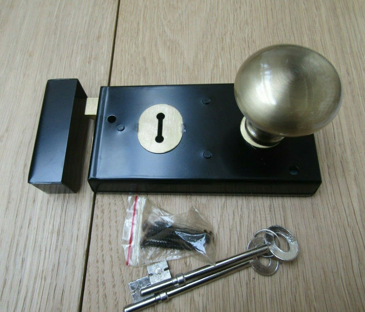 5.5inch Rim Lock Black & Victorian Rim Antique Brass Set.
