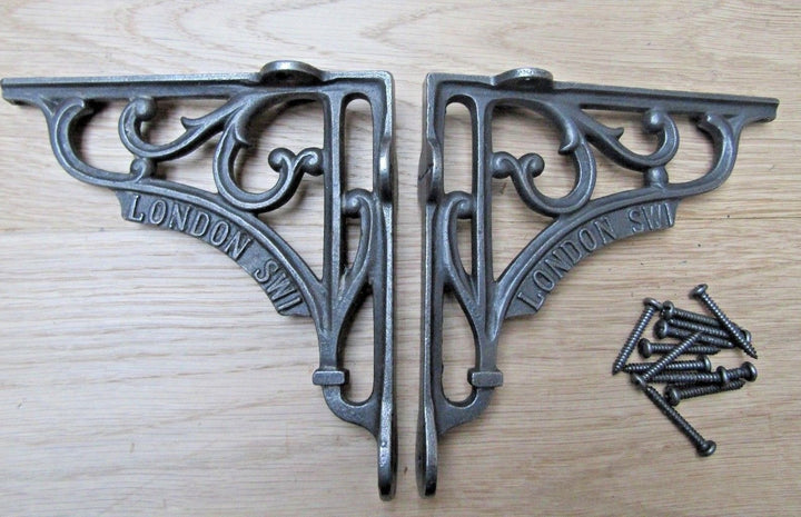 Pair Of 6inch London SW1 Shelf Brackets Antique Iron.