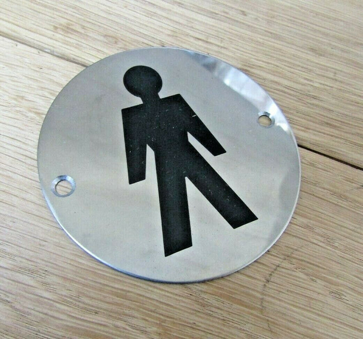 Circle Stainless Steel Male Door Sign.