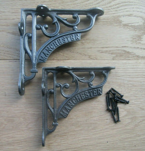 Pair Of 5inch Manchester Scroll Shelf Brackets Antique Iron.
