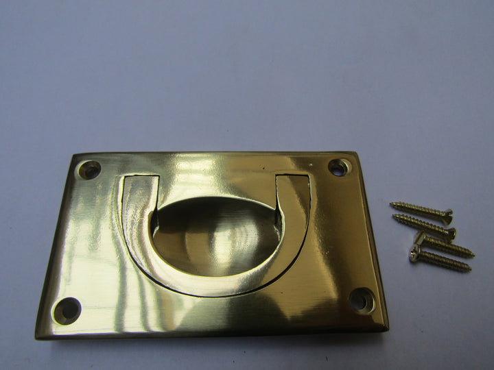 90mm Large Campaign Chest Handle Polished Brass.