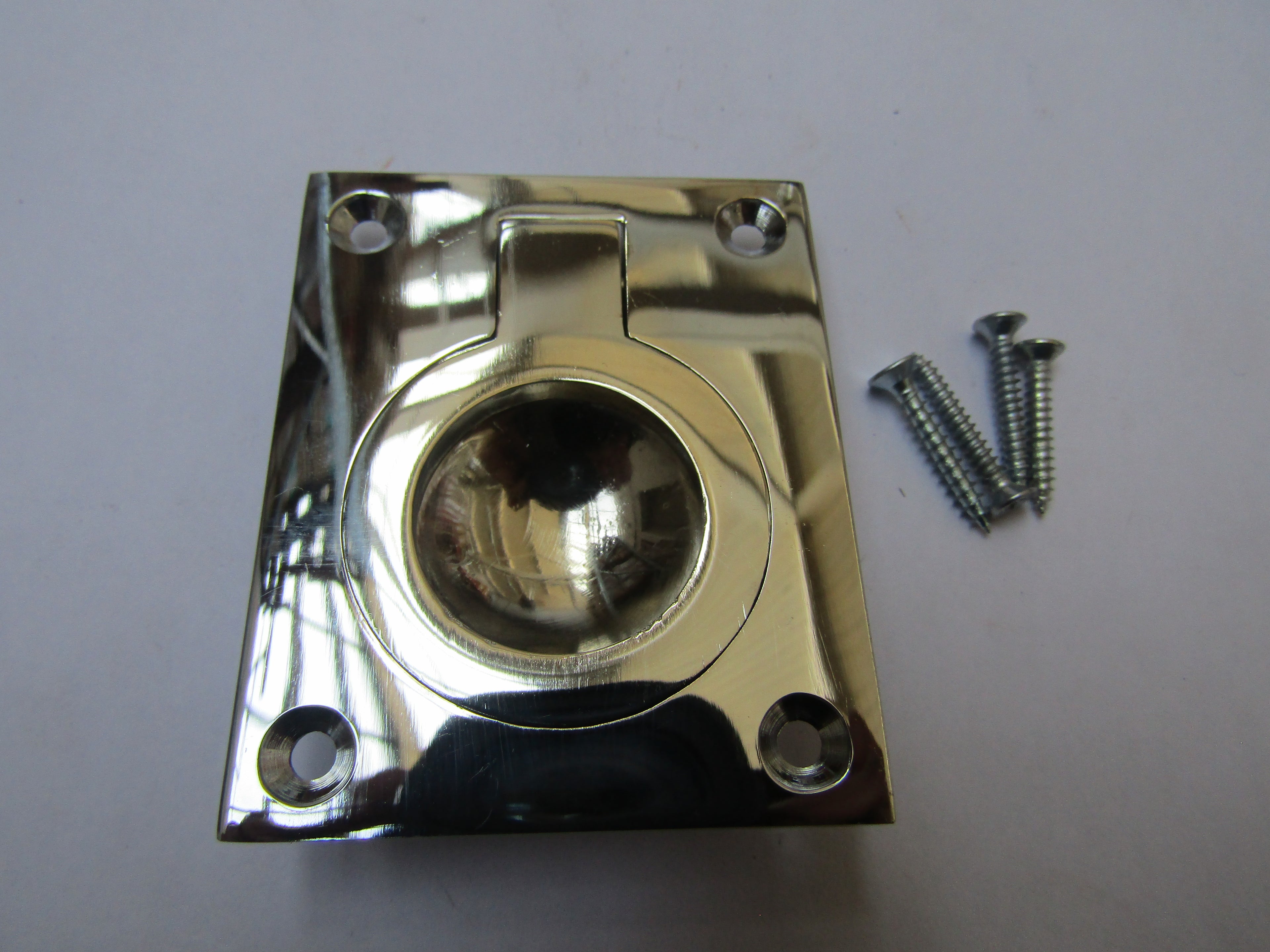 Large Rectangular Ring Pull Polished Chrome.