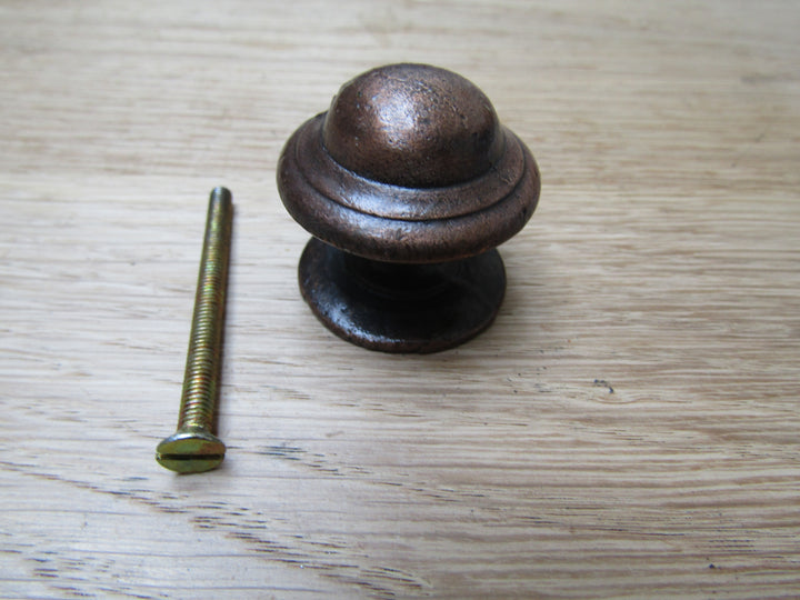 Mushroom Stepped Cabinet Knob Antique Copper 32mm.