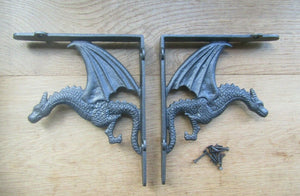 Pair of Mythical Dragon Support Brackets Antique Iron.