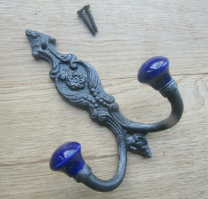 French Ornate Ceramic Hook Navy Blue.