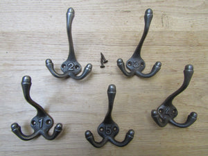 Pack Of 5 Triple 1 to 5 Numbered Coat Hooks.