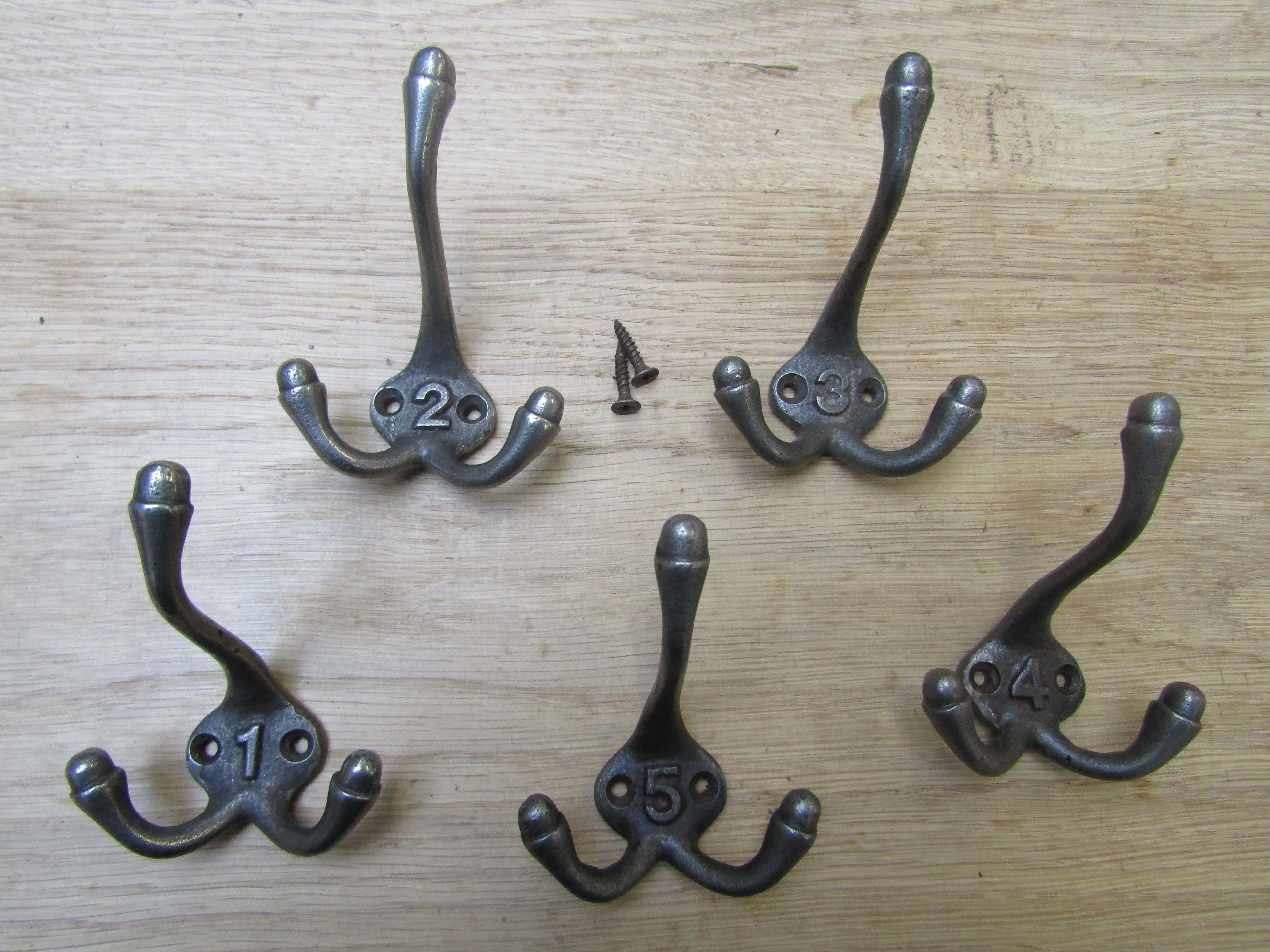 Pack Of 5 Triple 1 to 5 Numbered Coat Hooks.