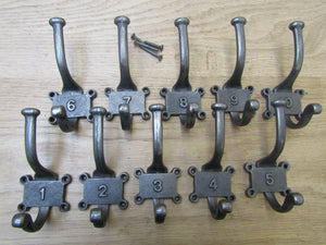 Pack Of 10 Retro 1 to 10 Numbered Coat Hooks.