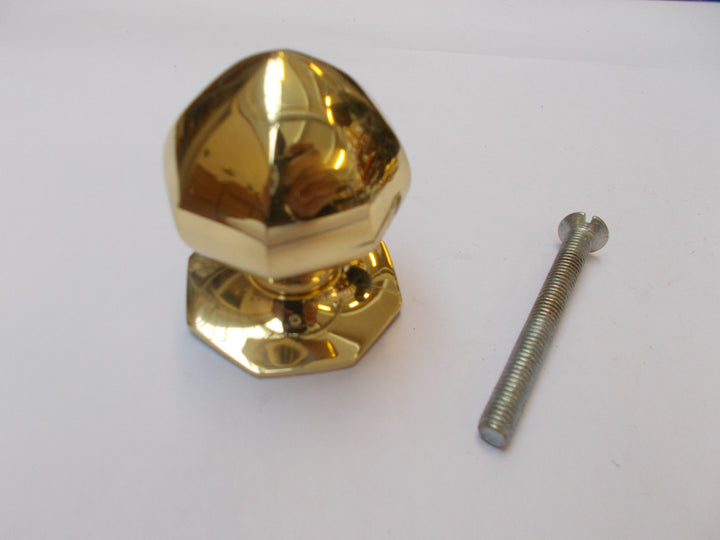Octagonal Centre Door Knob Polished Brass.
