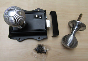 Olde Latch Black & Reeded Rim Satin Chrome Set.