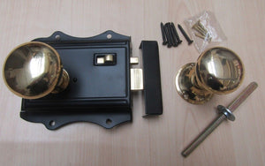 Olde Latch Black & Victorian Rim Polished Brass Set.