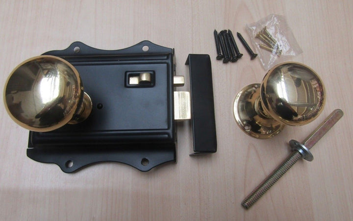 Olde Latch Black & Victorian Rim Polished Brass Set.