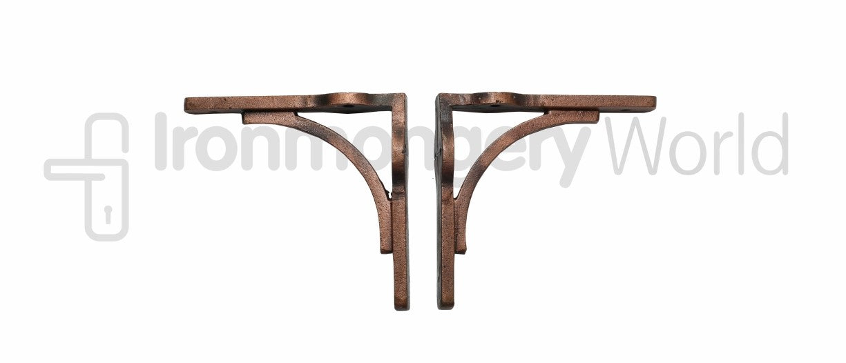 Pair Of Small Industrial Gallows Shelf Brackets Antique Copper 5inch.