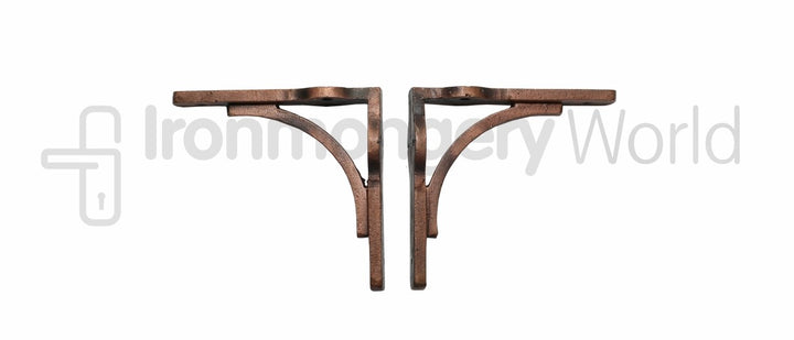 Pair Of Small Industrial Gallows Shelf Brackets Antique Copper 5inch.