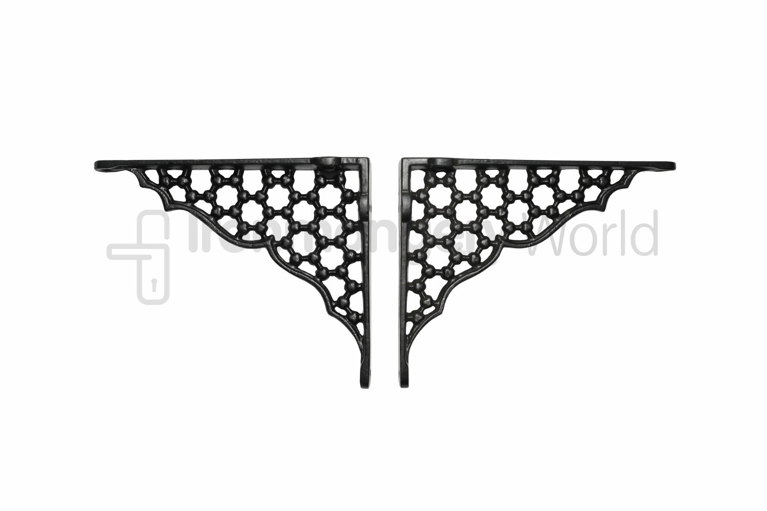 Pair Of 6inch Jali Lattice Shelf Bracket Black Antique.