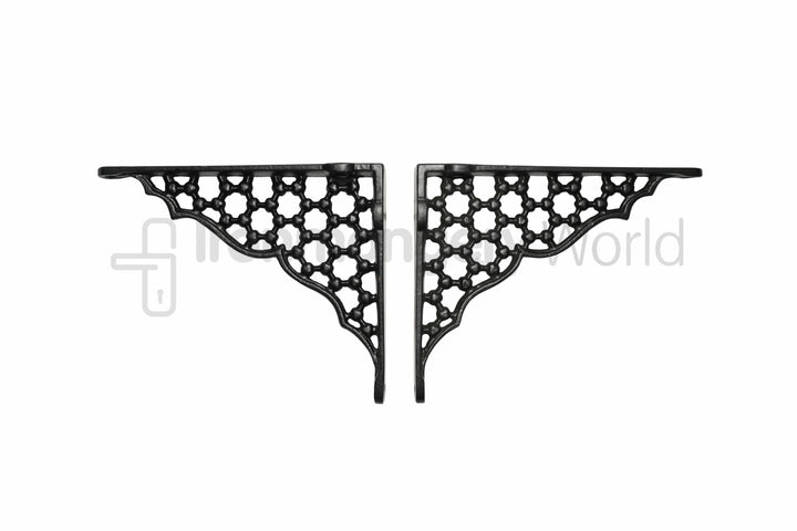 Pair Of 6inch Jali Lattice Shelf Bracket Black Antique.