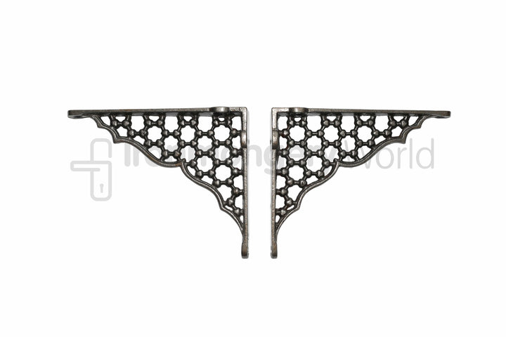 Pair Of 6inch Jali Lattice Shelf Bracket Antique Iron.