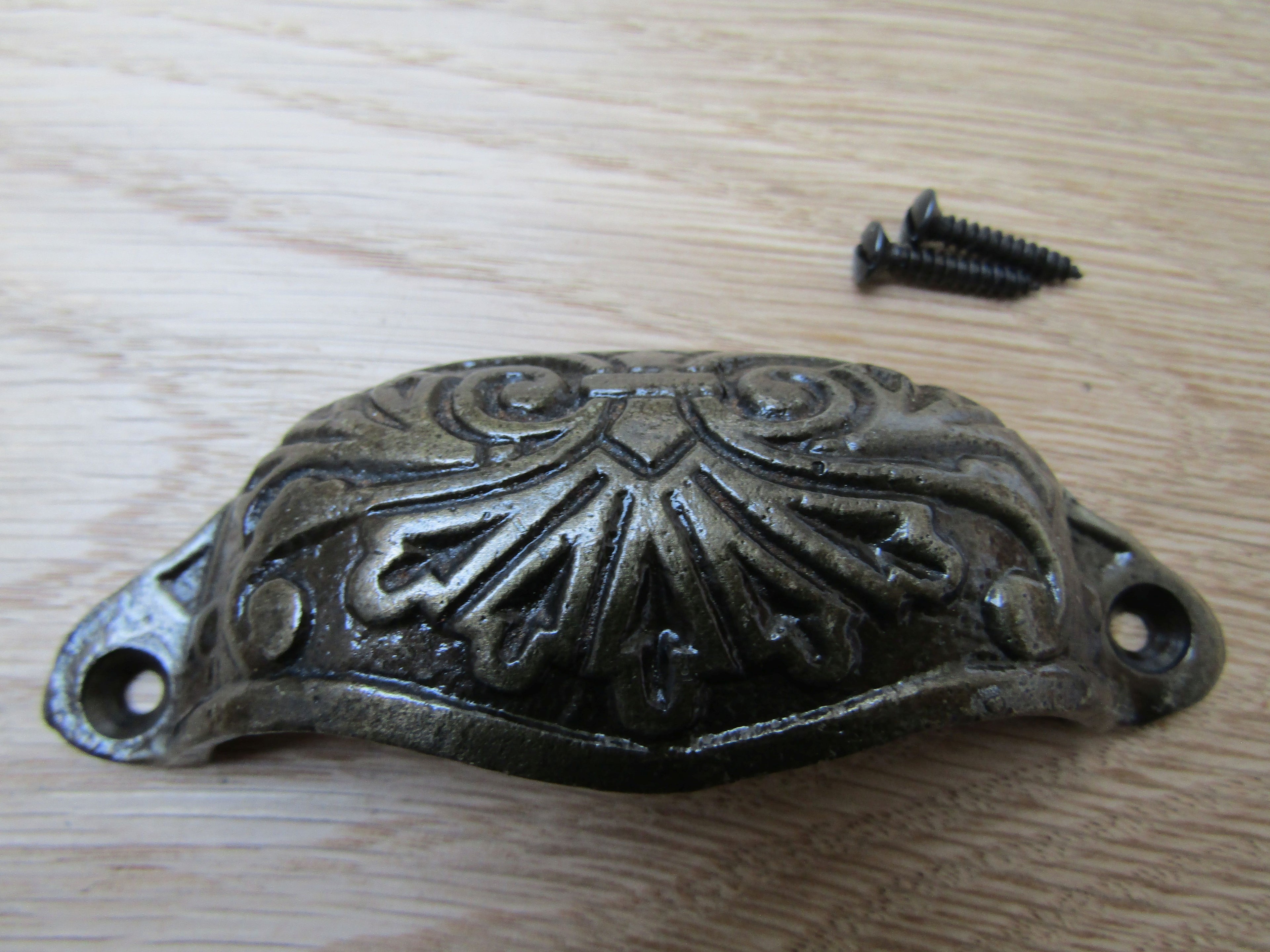 Ornate Cup Pull Handle Antique Brass.