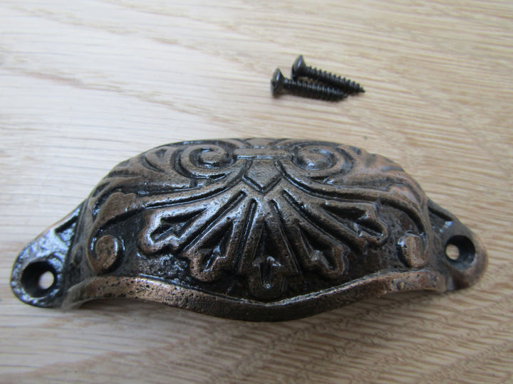 Ornate Cup Pull Handle Antique Copper.