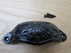 Ornate Cup Pull Handle Black Antique.