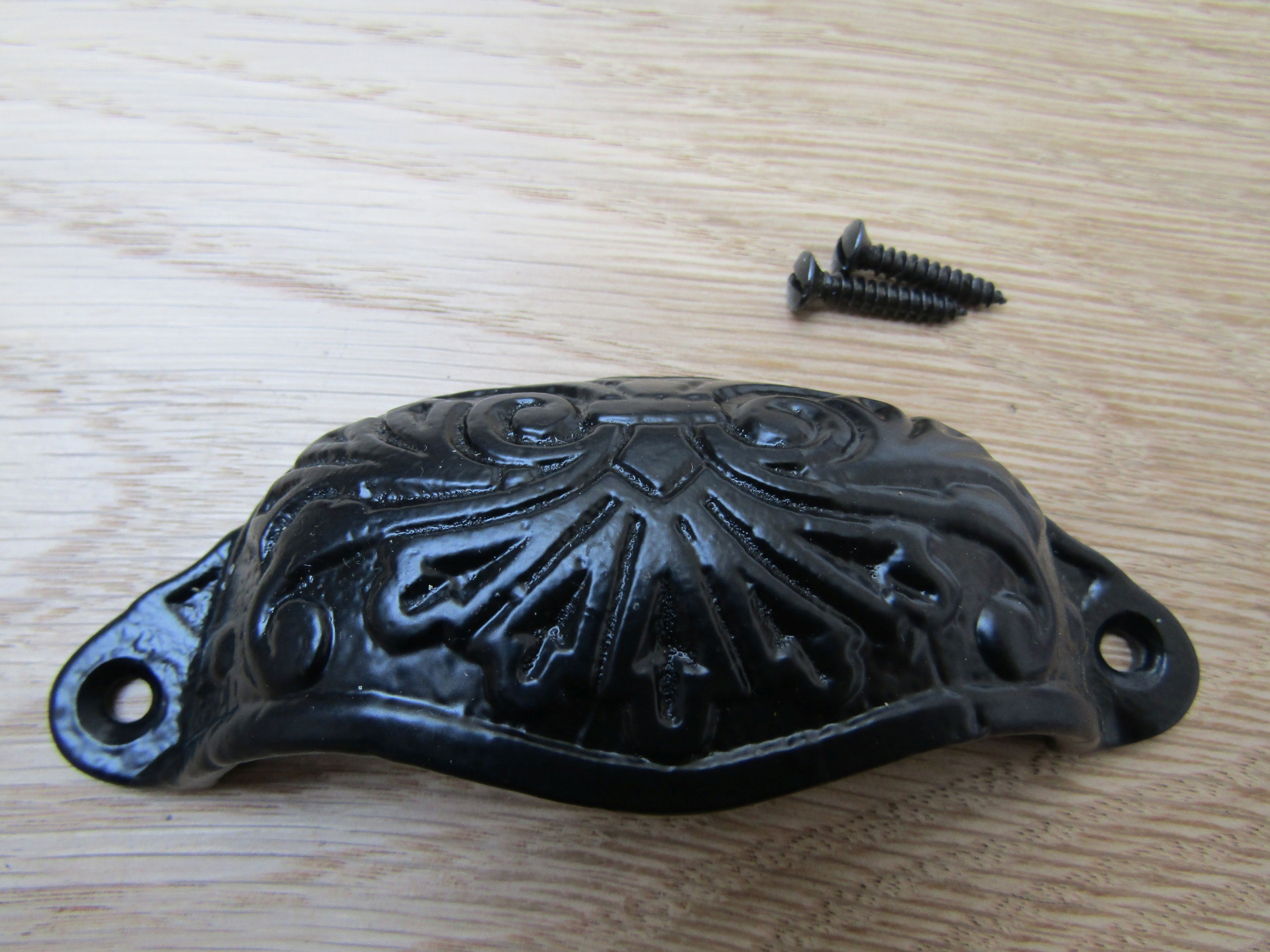 Ornate Cup Pull Handle Black Antique.