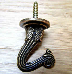 Ornate Ceiling Screw in Hook Antique Brass.