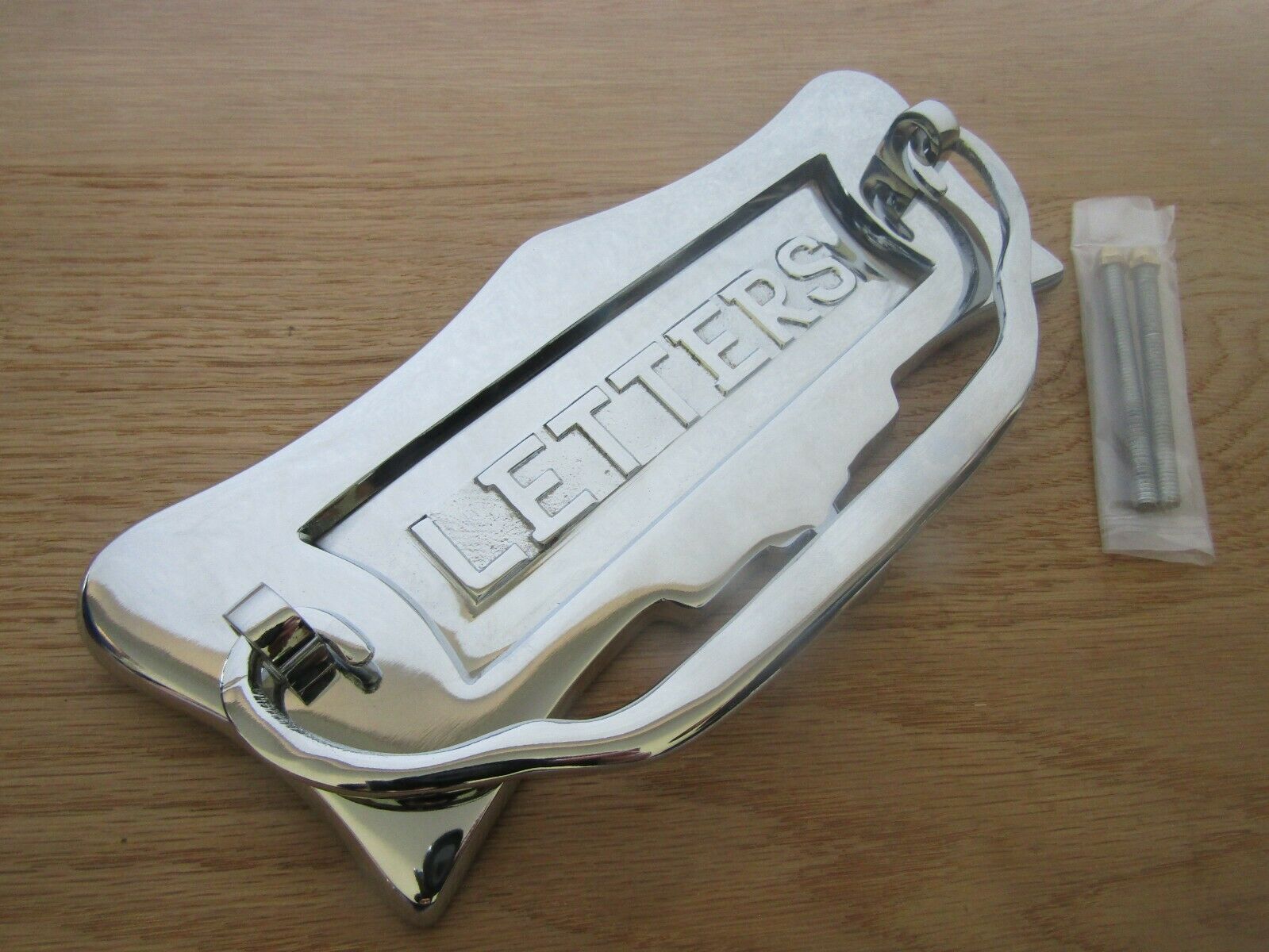 Ornate Postal Knocker Letters Embossed Polished Chrome.