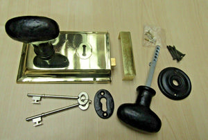 6inch Brass Rim Lock and Black Oval Knob.