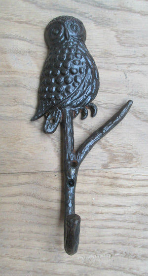 Owl On Branch Coat Hook Antique Iron.