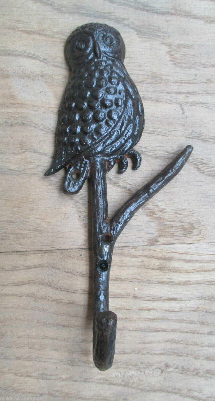 Owl On Branch Coat Hook Antique Iron.