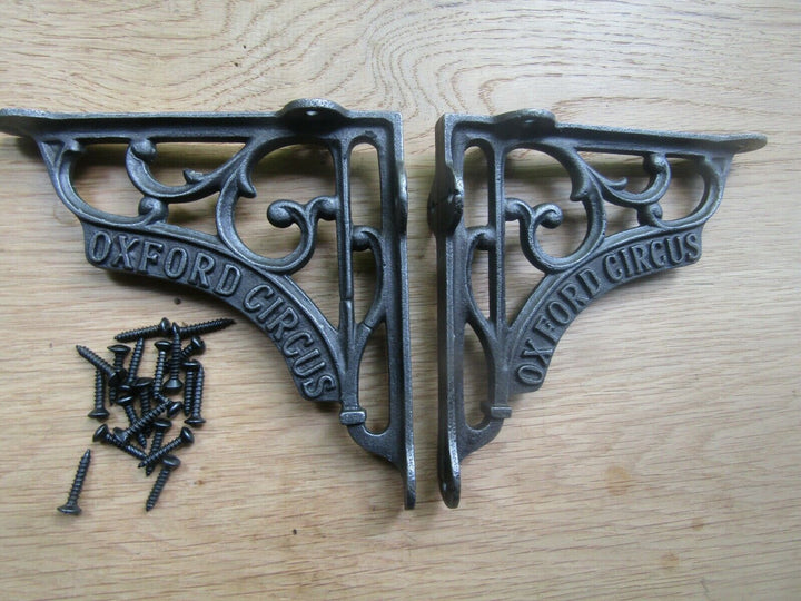 Pair Of 6x6inch Oxford Circus Scroll Brackets Antique Iron.