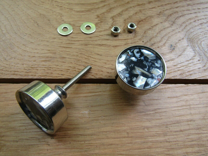 Pack of 2 Round Pearl Knobs Chrome.