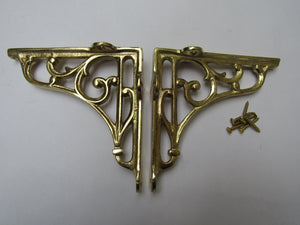 Pair Of 5inch Victorian Scroll Shelf Brackets Polished Brass.