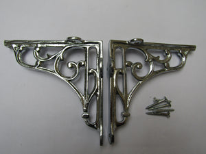 Pair Of 6inch Victorian Scroll Shelf Brackets Polished Chrome.