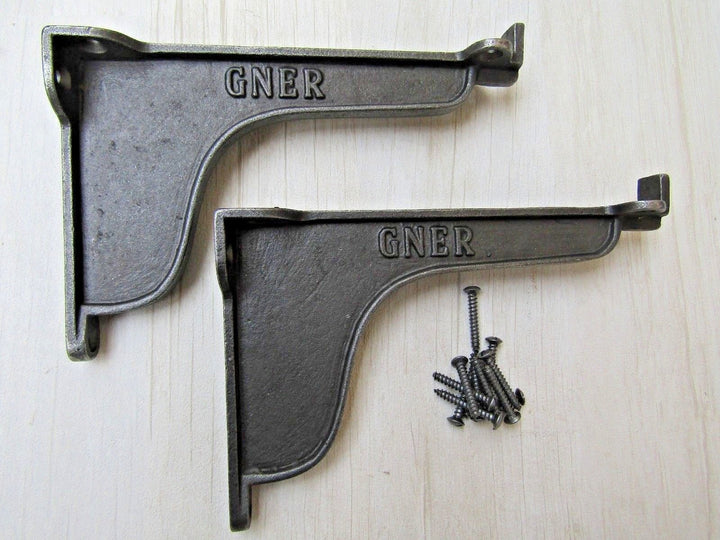 Pair Of GNER Lipped Brackets Antique Iron 6inch.