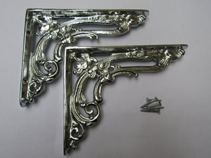 Pair Of Floral Shelf Brackets Polished Chrome 8inch.