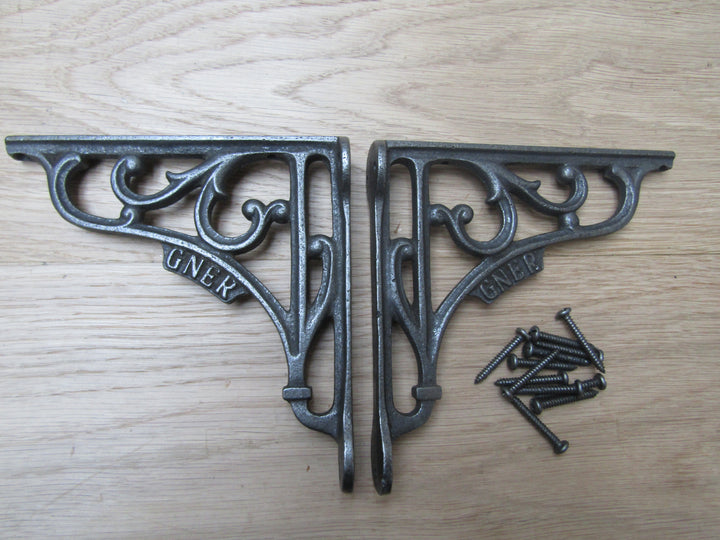 Pair Of GNER Shelf Brackets Antique Iron 6inch.
