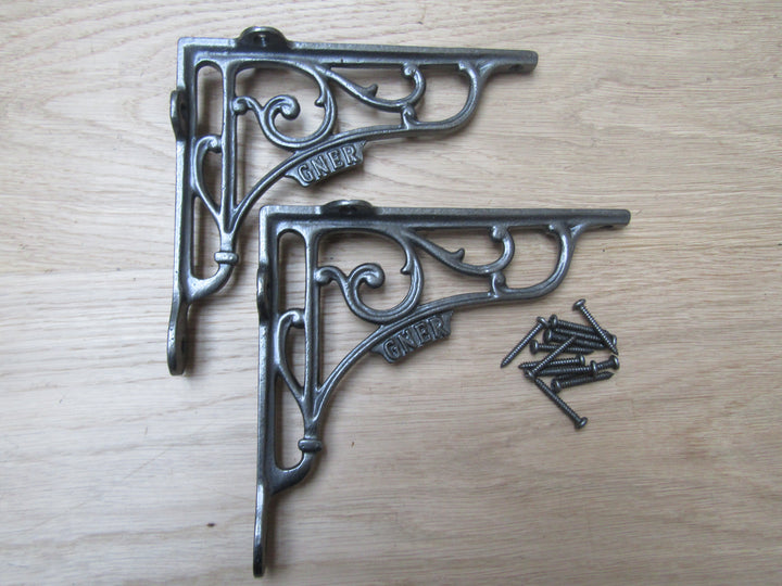 Pair Of 7inch GNER Shelf Brackets Antique Iron.