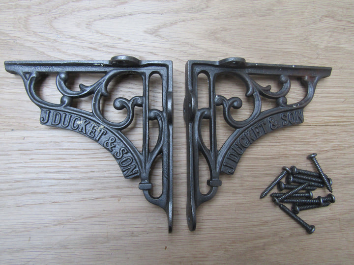 Pair Of J Duckett Shelf Brackets Antique Iron 5inch.