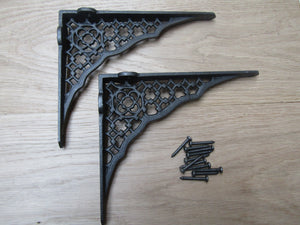Pair Of Jali Lattice Shelf Brackets Antique Iron 8inch.