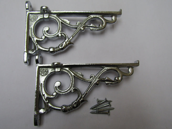 Pair Of Small Lipped Shelf Brackets Polished Chrome.